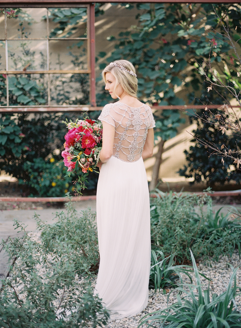 details of a beautufil BHLDN wedding dress at the Elysian Los Angeles