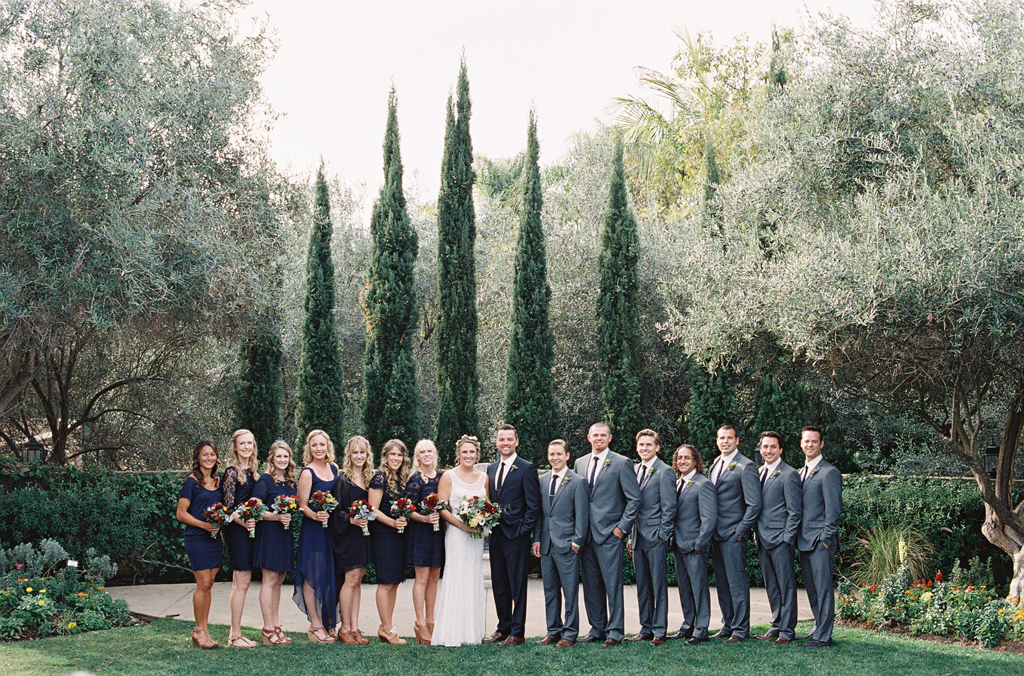 a film photo of a bridal party at a southern california wedding