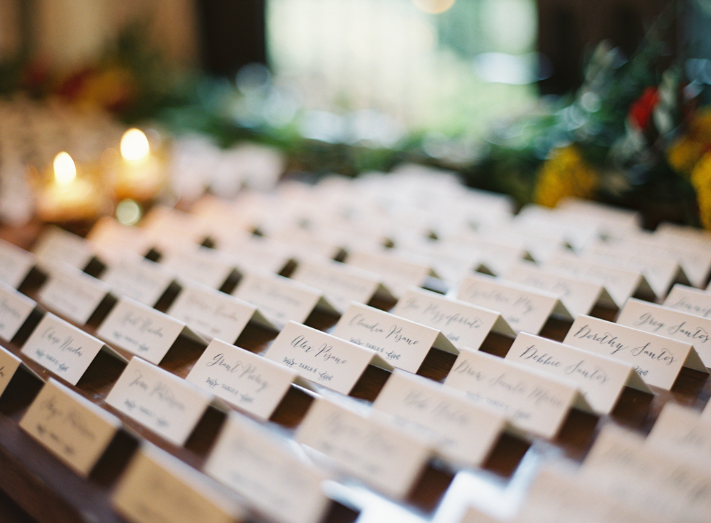 close-up of place cards for a reception in la jolla