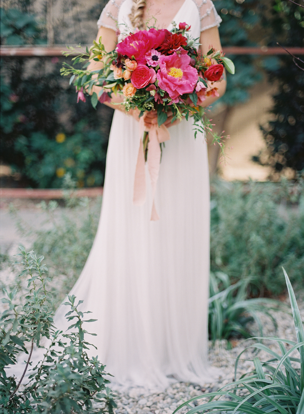 wedding bouquet, dress by BHLDN