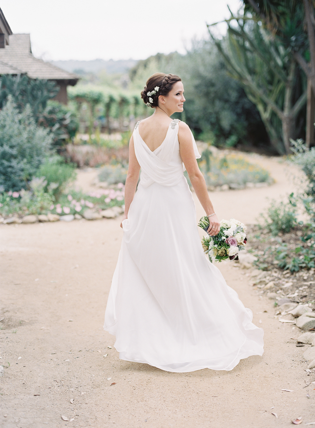 a film photography portrait of a bride on her wedding day in Orange County
