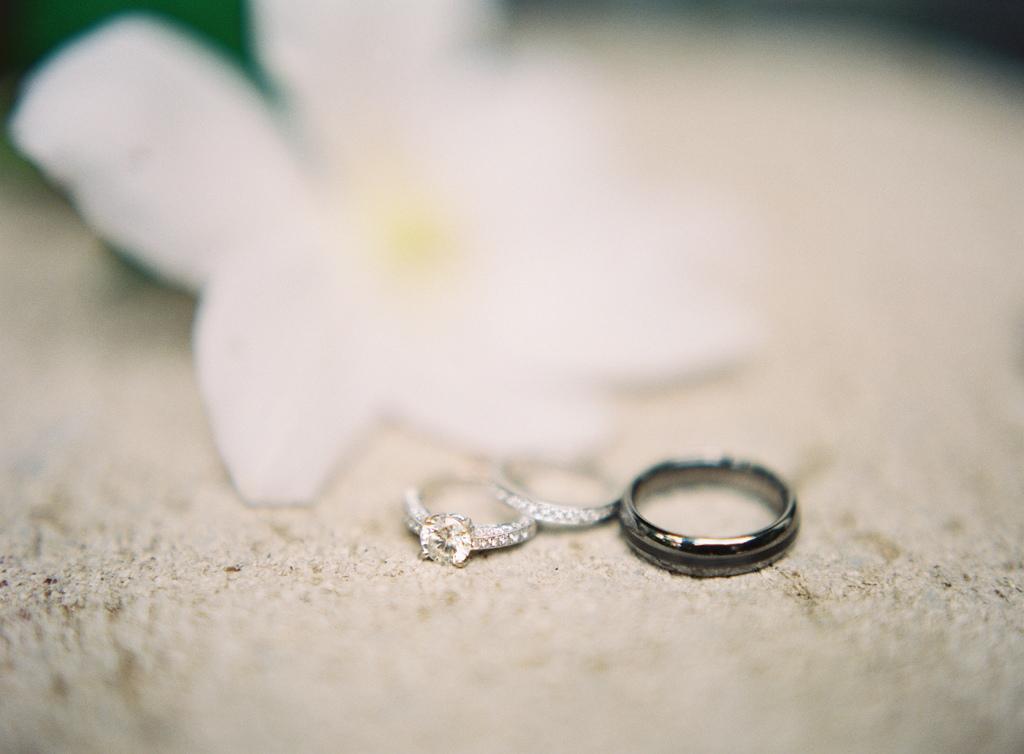 bride and groom's wedding rings shot on film photography