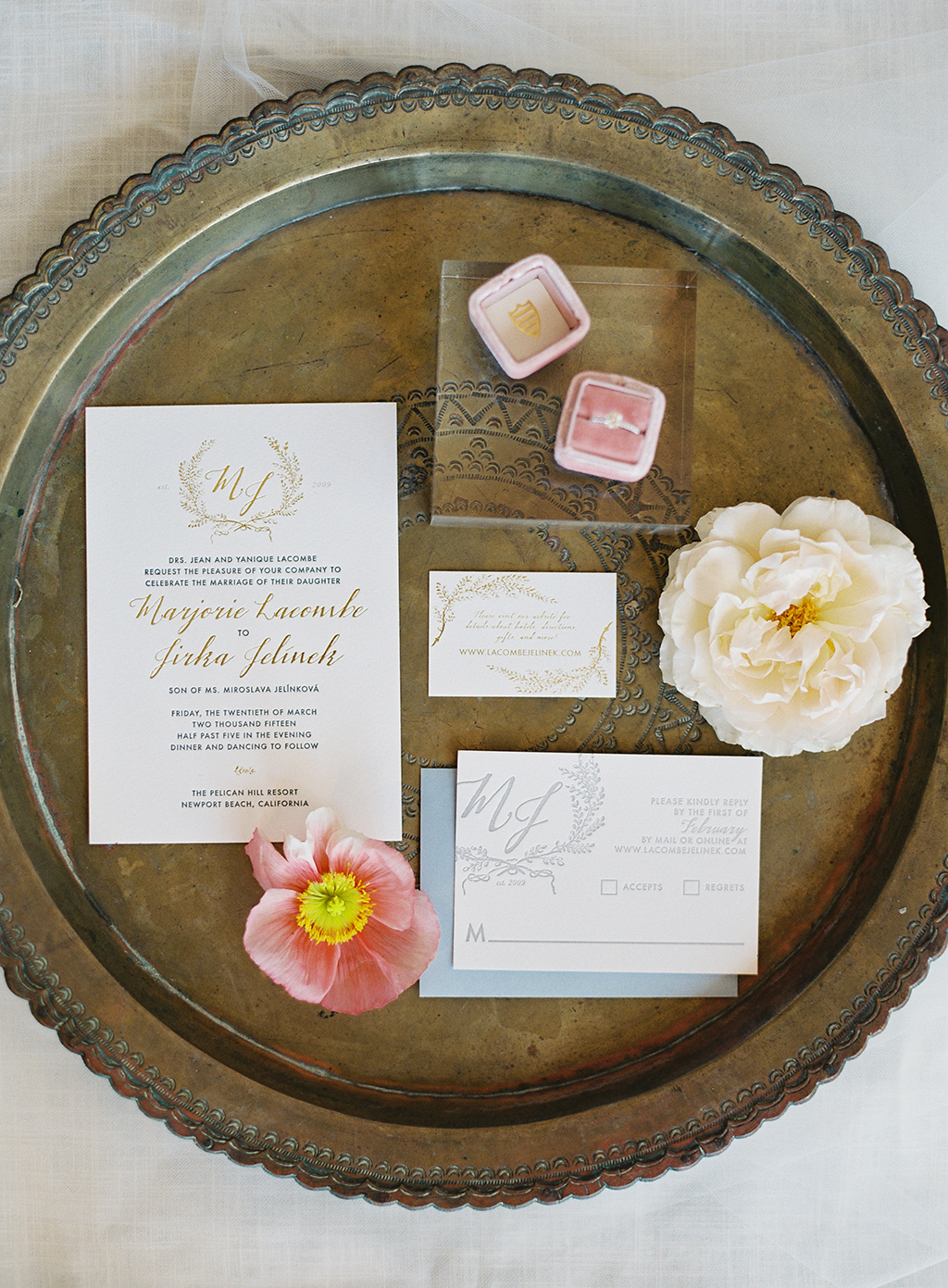 a film photo of an invitation suite from a southern california wedding