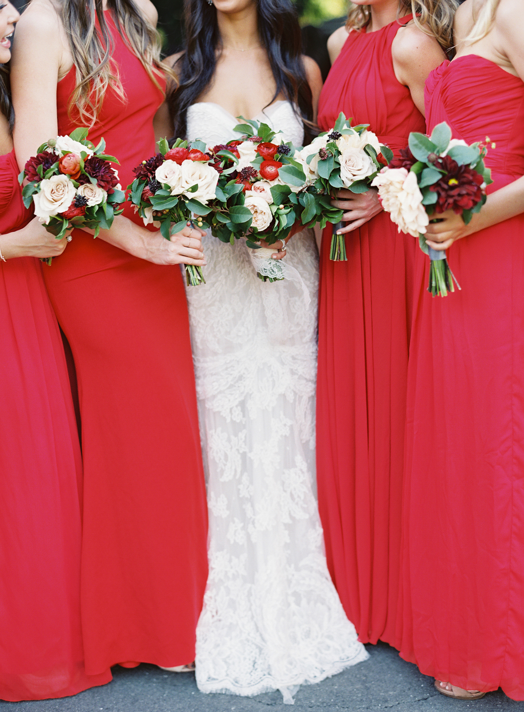 A film photograph of a bride and her bridesmaids at a wedding in Napa Valley.
