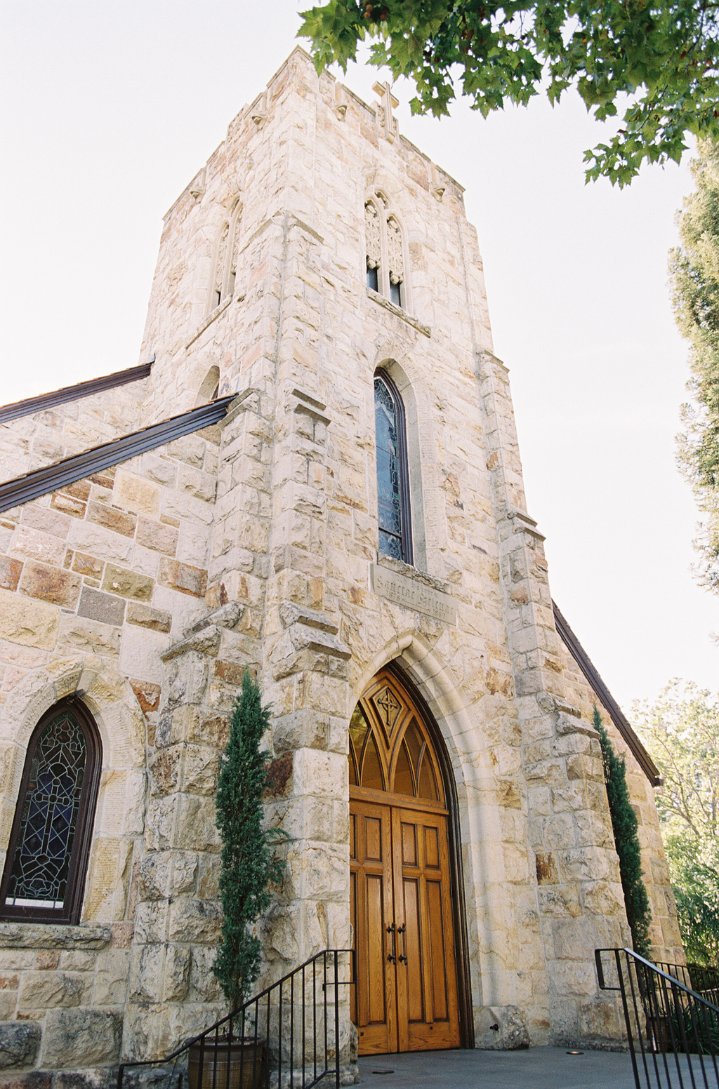 A film photograph of a church in St. Helena, California.