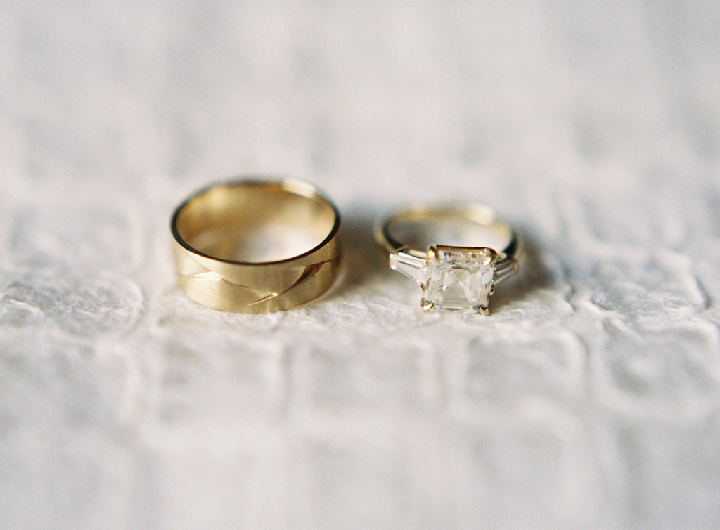 a film photograph, close up, of wedding rings.